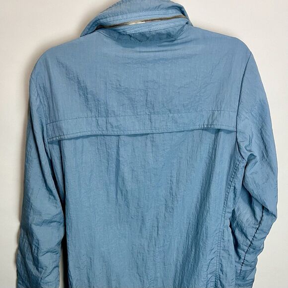 The Fillmore Anorak Blue Shimmery Jacket Windbreaker Raincoat Hooded Gold Detail - Picture 4 of 12